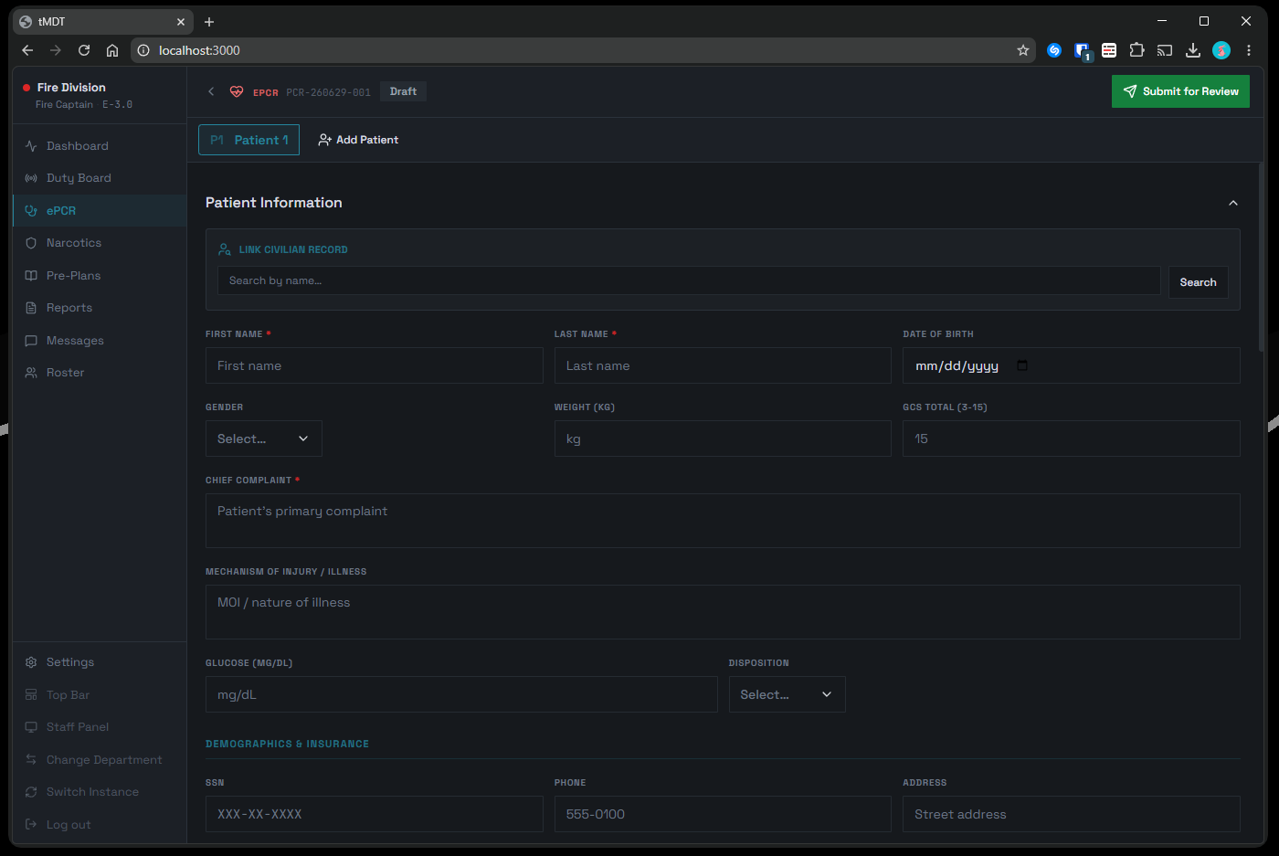 Fire / EMS panel screenshot