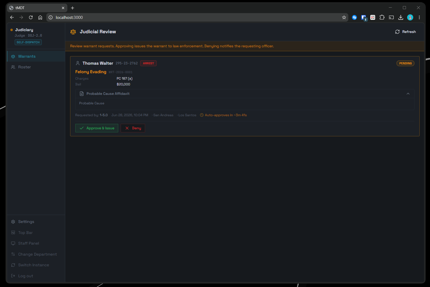 Judicial panel screenshot